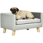 Canapé chien lit pour chien design scandinave coussin moelleux pieds bois massif dim. 64 x 45 x 36 cm velours gris