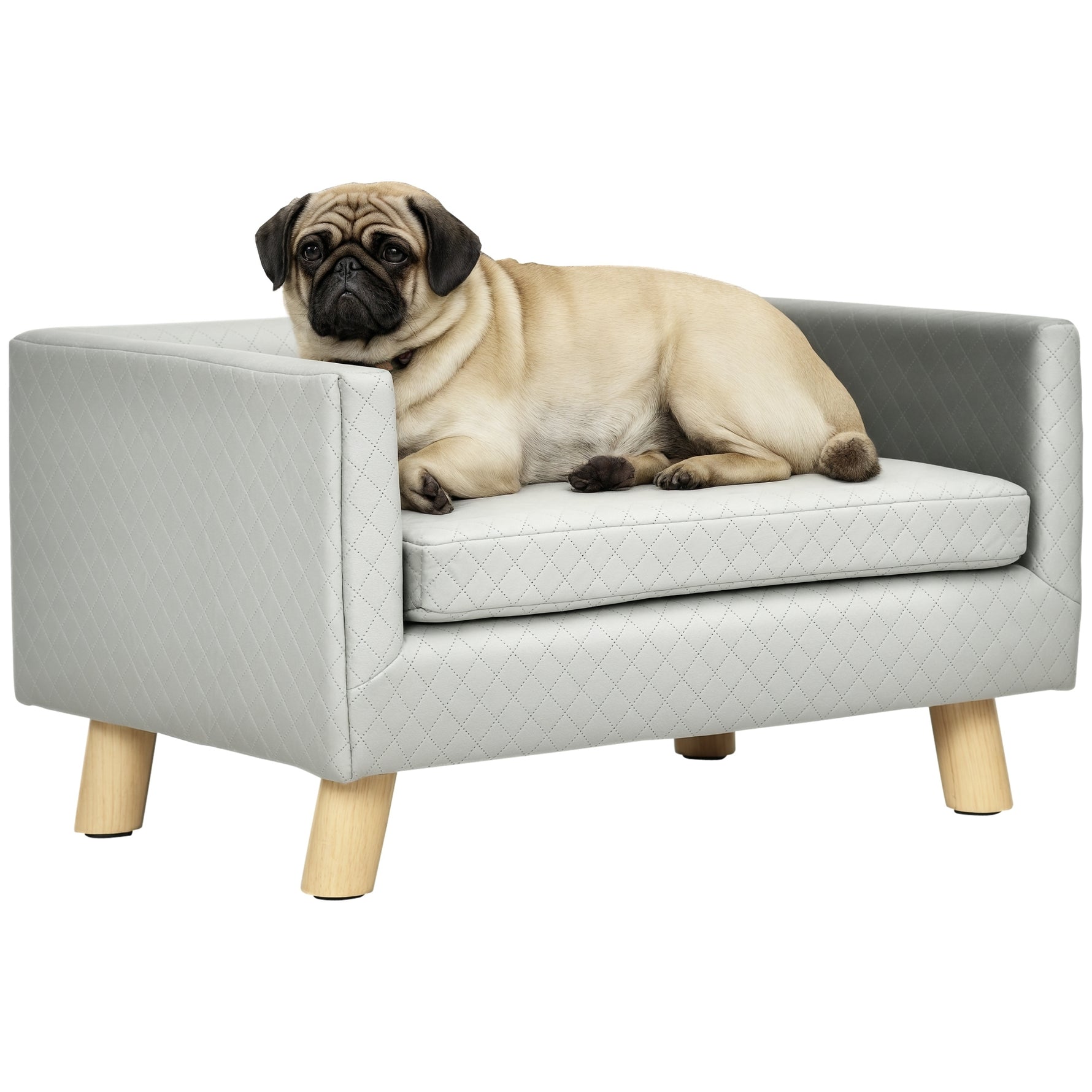 Canapé chien lit pour chien design scandinave coussin moelleux pieds bois massif dim. 64 x 45 x 36 cm velours gris