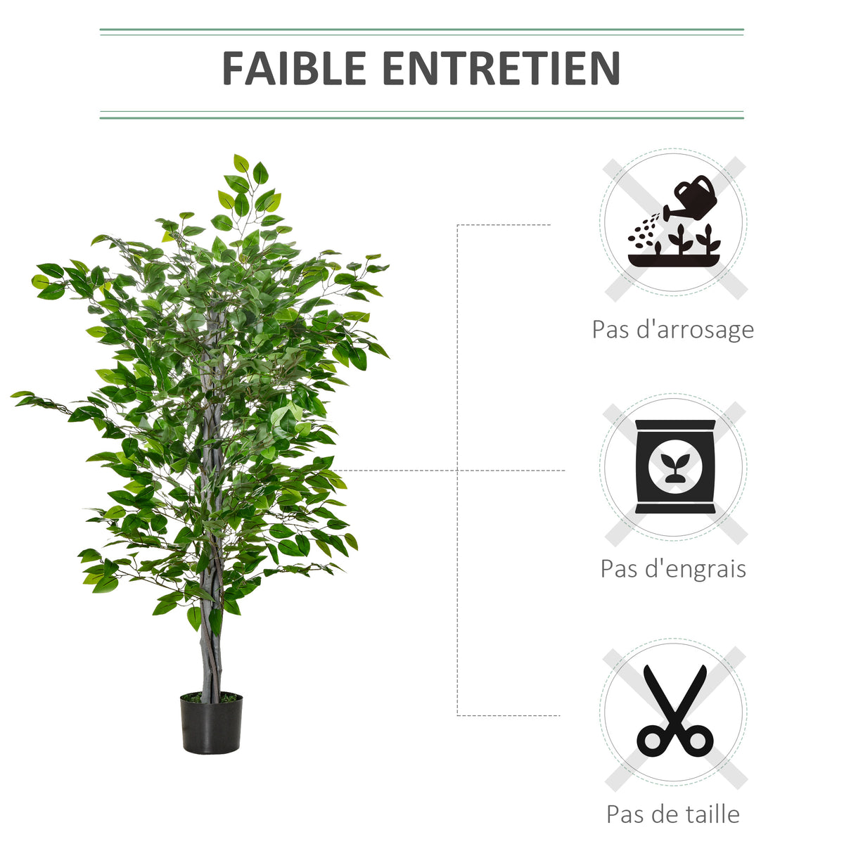 Arbre Artificiel Plante Artificielle ficus H.1,35 m Tronc Branches Liane Lichen Feuilles Grand réalisme Pot Inclus