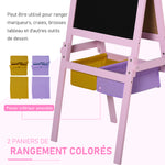 3-in-1 Kindertafel – Kinderstaffelei – doppelseitige Tafel – Whiteboard und Kreidetafel – Papierrolle mit Zubehör + integrierte Aufbewahrungskörbe – MDF, Rosa