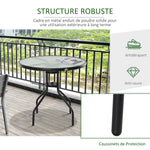Table Ronde Bistro de Jardin Ø 80 x 72H cm Espace Installation Parasol Acier époxy Noir Plateau Verre trempé