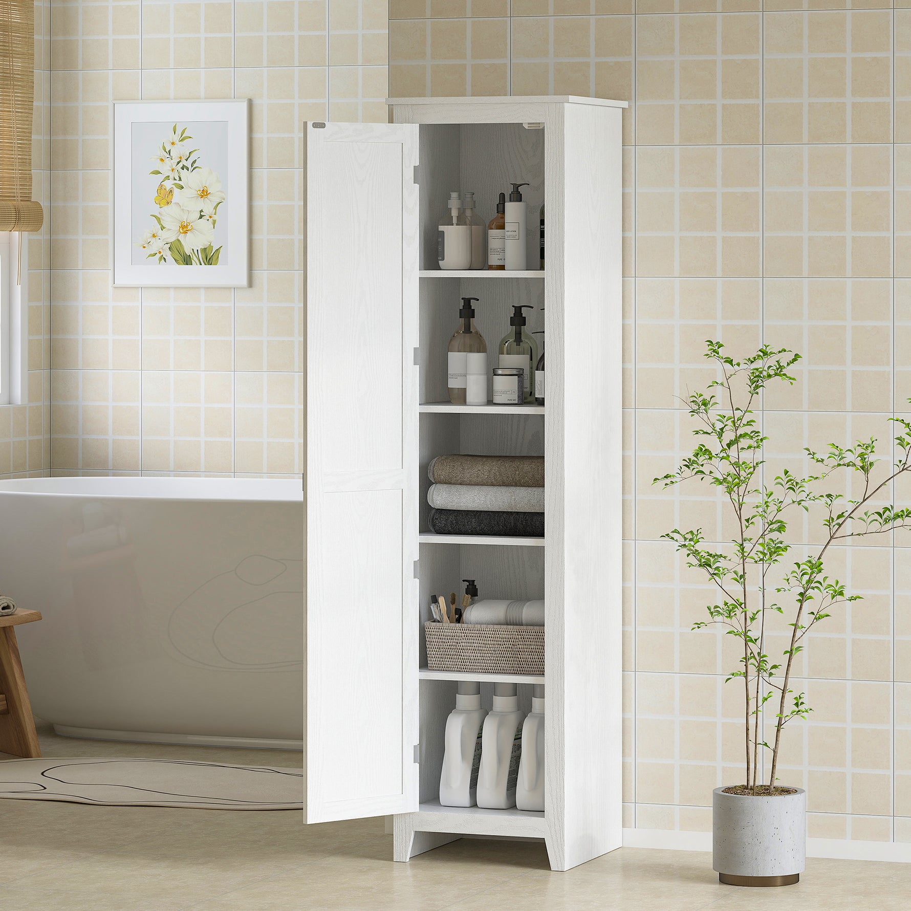 Armoire de Rangement buffet cuisine avec 2 étagères réglables- Hauteur 170 cm en Bois Blanc