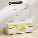 Meuble TV 120 cm, meuble télé pour téléviseur jusqu'à 55 pouces éclairage LED et télécommande étagères en verre blanc