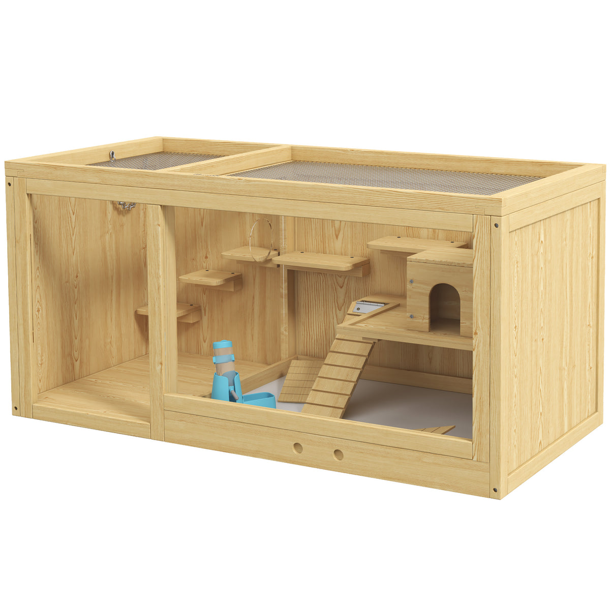 Cage Hamster Habitat pour Rongeurs Souris Plusieurs Niveaux Plateformes Échelle Balançoires 100 x 50 x 50 cm Naturel