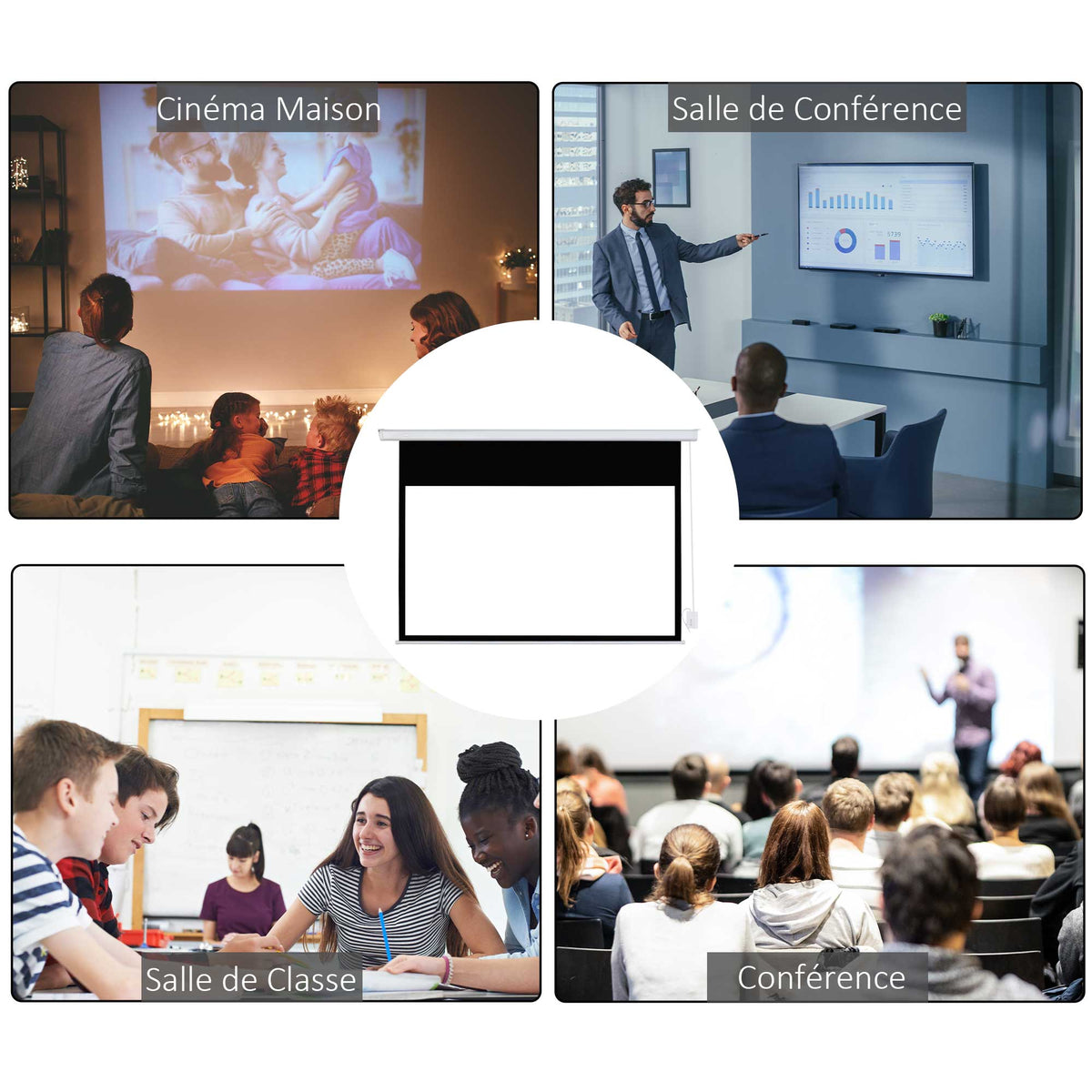 Écran vidéoprojecteur 100 Pouces, 16:9 4K HD écran de projection motorisé et électrique, écran de projection tv et home cinéma, montage mural ou plafond, panneau de commande et télécommande