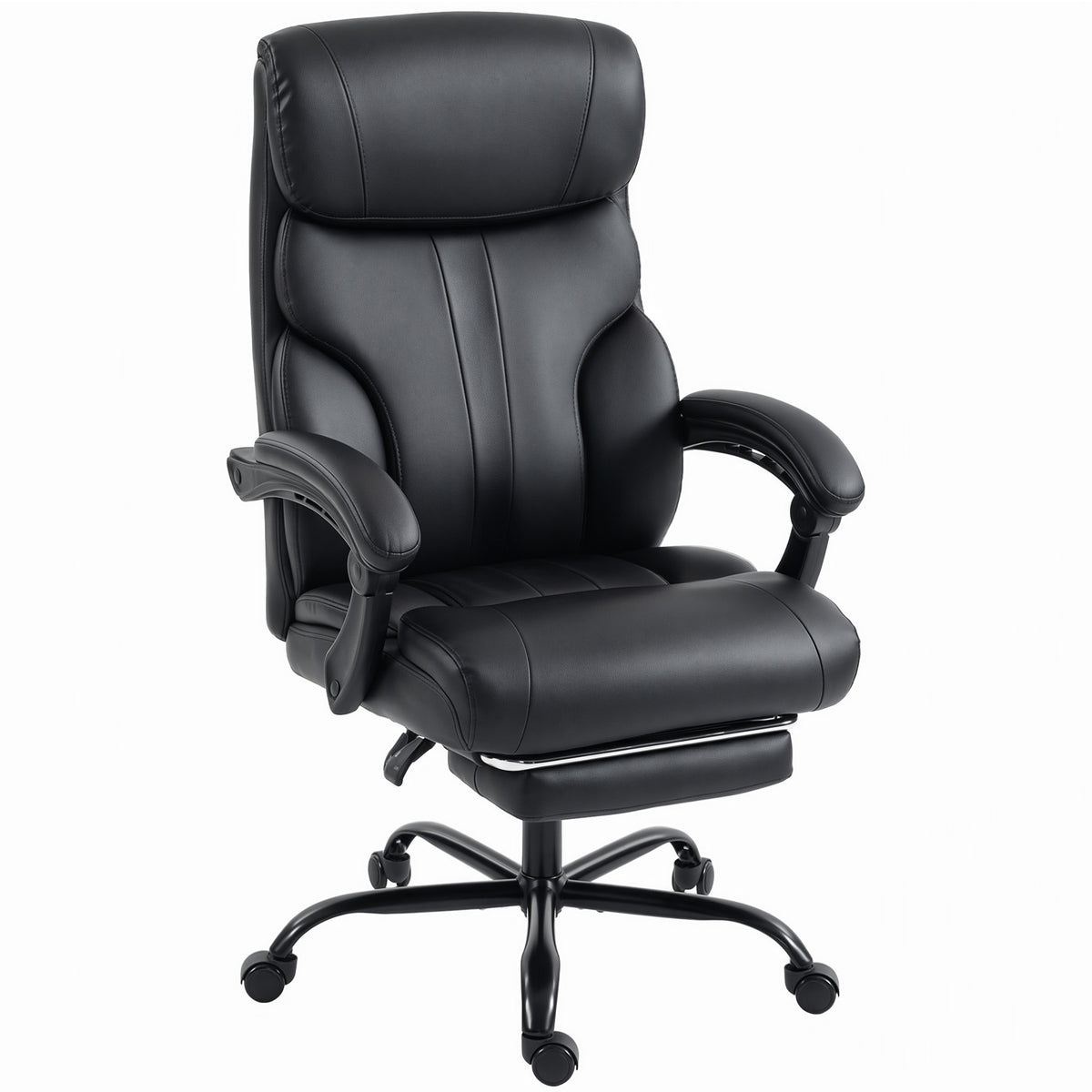 Chaise Bureau Ergonomique Inclinable, Fauteuil de Bureau en PU, Accoudoirs Synchronisés, Hauteur Réglable, Noir