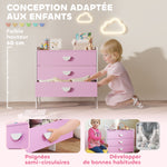Commode pour enfants, commode rangement 3 tiroirs pour chambre d'enfant, crèche, salle de jeux, 60 x 40 x 60 cm, rose