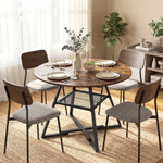 Table à manger ronde pour 4 personnes, Ø 100 x 76 cm, table de cuisine avec large plateau et étagère, brun rustique