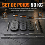 Hantel-Set 50 kg 3-in-1, Verstellbare Gewichte mit PP-Beschichtung, Rutschfester Stange, Sicherung, Schwarz