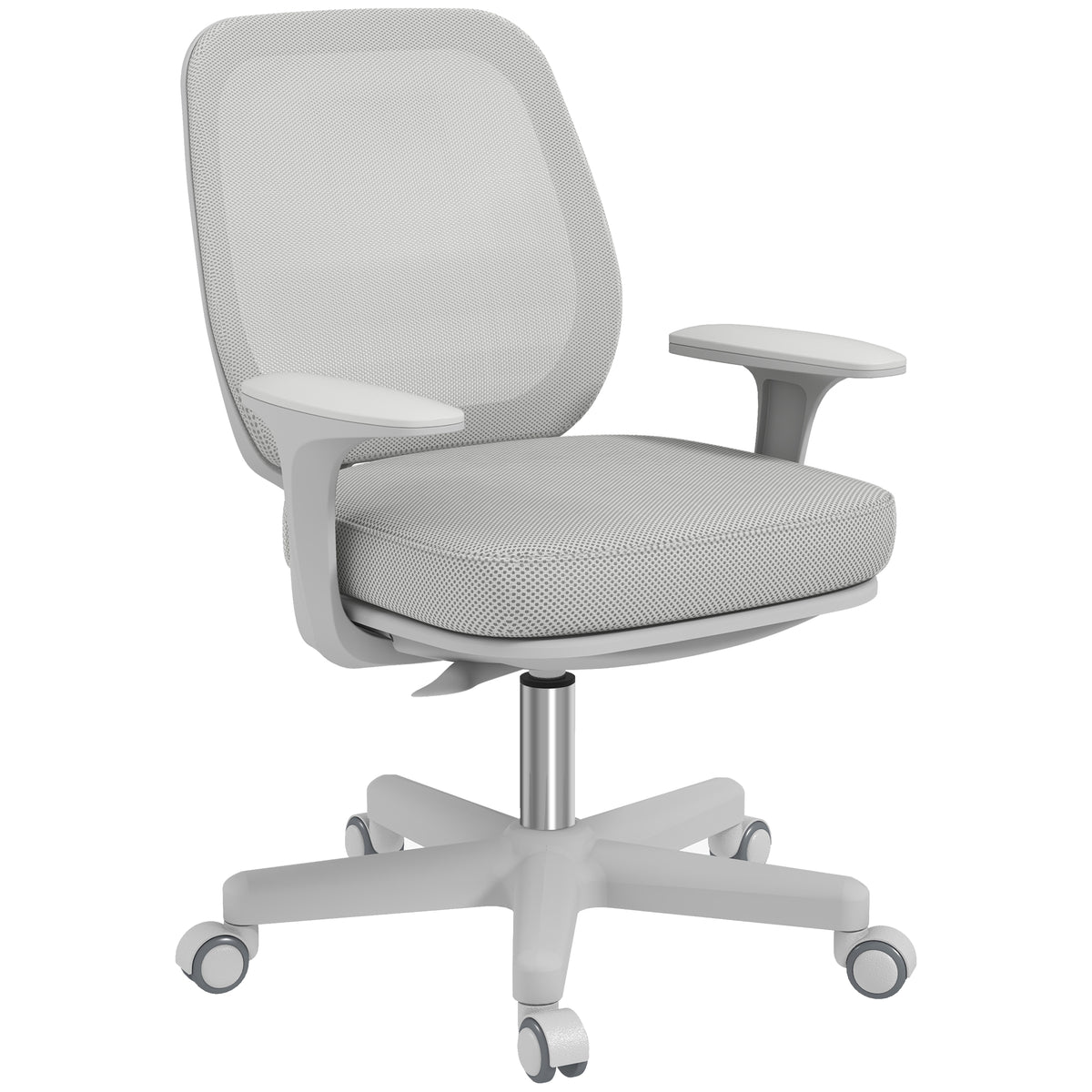 Chaise de bureau tissu mesh hauteur réglable pivotante 360° accoudoirs sur roulettes, gris