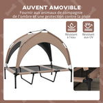 Lit pour chien chat sur pieds lit chien surélevé velum anti-UV oxford sac de transport 106 x 76 x 94 cm café