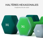 Lot d'haltères hexagonaux, haltères musculation, 2 x 1 kg, 2 x 3 kg, 2 x 5 kg, avec support convertible d'haltères