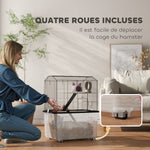 Cage hamster cage rongeur 3 étages avec roulettes plate-forme et échelle en fil d'acier 57 x 43 x 74 cm noir