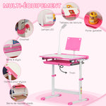 Ensemble chaise et bureau pour enfants avec lampe LED hauteur réglable plateau incliné support de lecture rose