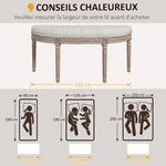Banc bout de lit en forme demi-lune style Louis XVI structure en bois massif sculpté siège en tissu aspect lin crème