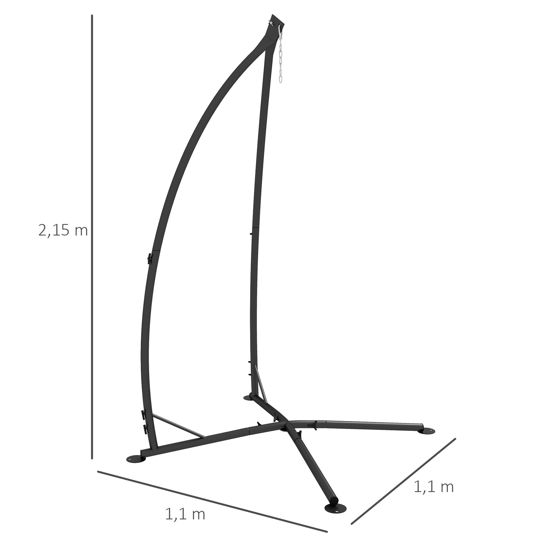 Support pour Fauteuil Suspendu - Pied Fauteuil Suspendu, hauteur 215 cm - Charge Max. recommandée 130 Kg, métal noir
