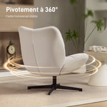 Fauteuil de salon pivotant, chaise rembourrée en chenille sans accoudoirs, assise et dossier larges, 70x80x82cm, crème