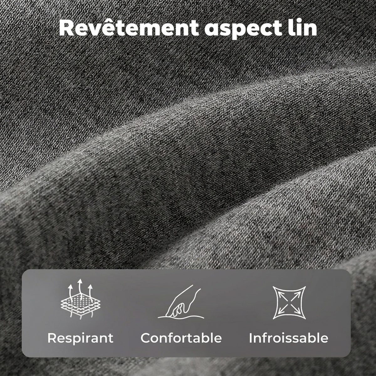 Estructura de cama de 140 x 190 cm con somier y cabecero ajustable, cama doble tapizada en lino, almacenamiento inferior, gris