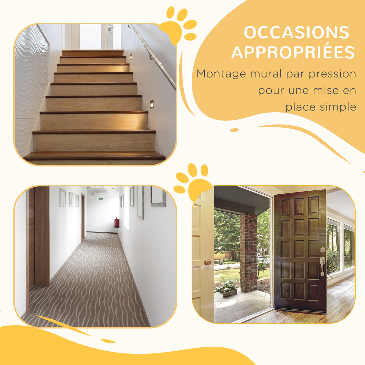 Barrière de sécurité pour chien extensible 74-80 cm fermeture automatique fixation par pression sans percer noir
