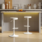 Lot de 2 tabourets de bar, chaises de bar pivotantes avec assise en hévéa, hauteur réglable et repose-pieds, blanc