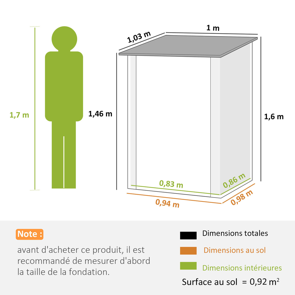 Abri de Jardin en Métal 1m², Tôle Ondulée, Toit Incliné, Porte Verrouillable, 100x103x160cm, Vert Clair