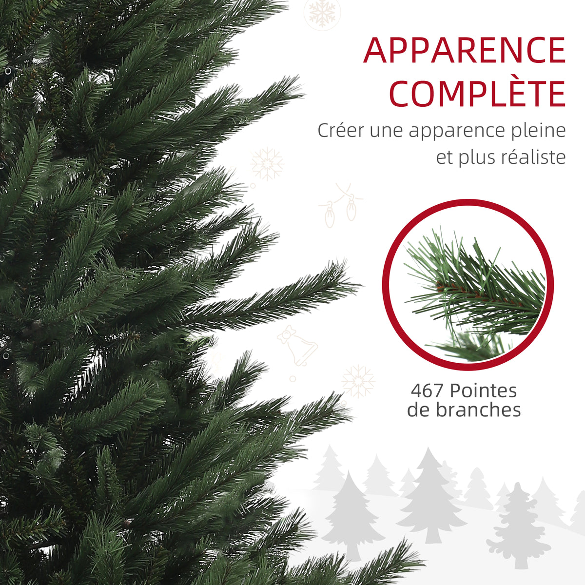 Sapin de Noël artificiel 180 cm Arbre de Noël avec support en acier pliable, 467 Branches, décoration de Noël, Vert