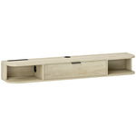 Meuble TV suspendu, meuble télé pour téléviseur jusqu'à 50 pouces, tiroir rabattable 2 étagères 120x24x16cm bois naturel