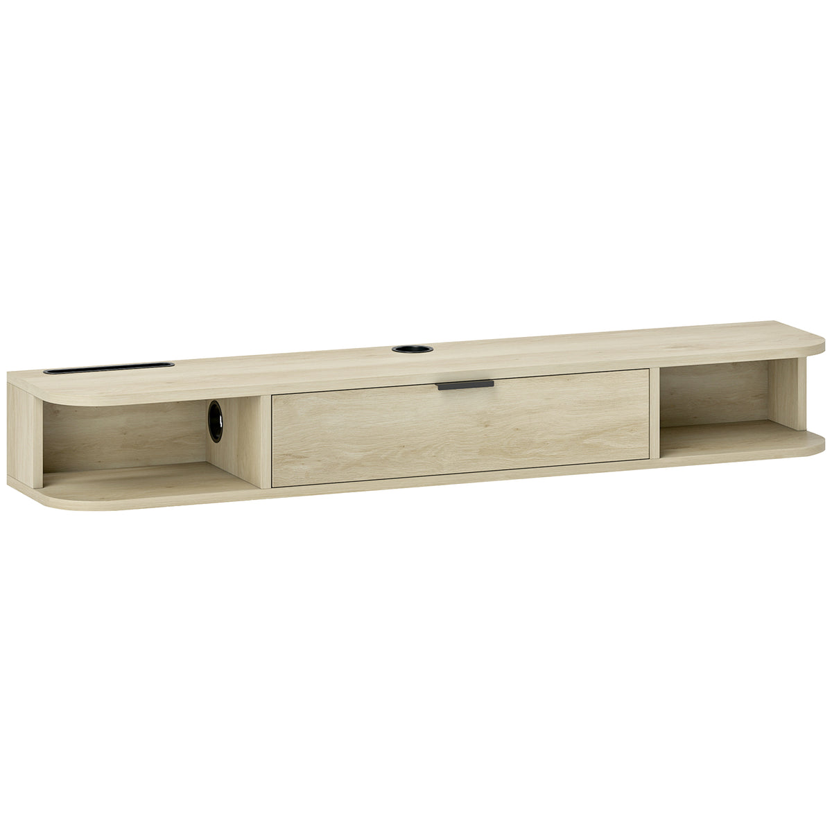 Meuble TV suspendu, meuble télé pour téléviseur jusqu'à 50 pouces, tiroir rabattable 2 étagères 120x24x16cm bois naturel