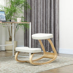 Silla ergonómica de rodillas, silla ergonómica de madera con balancín, silla de rodillas para oficina en casa, crema