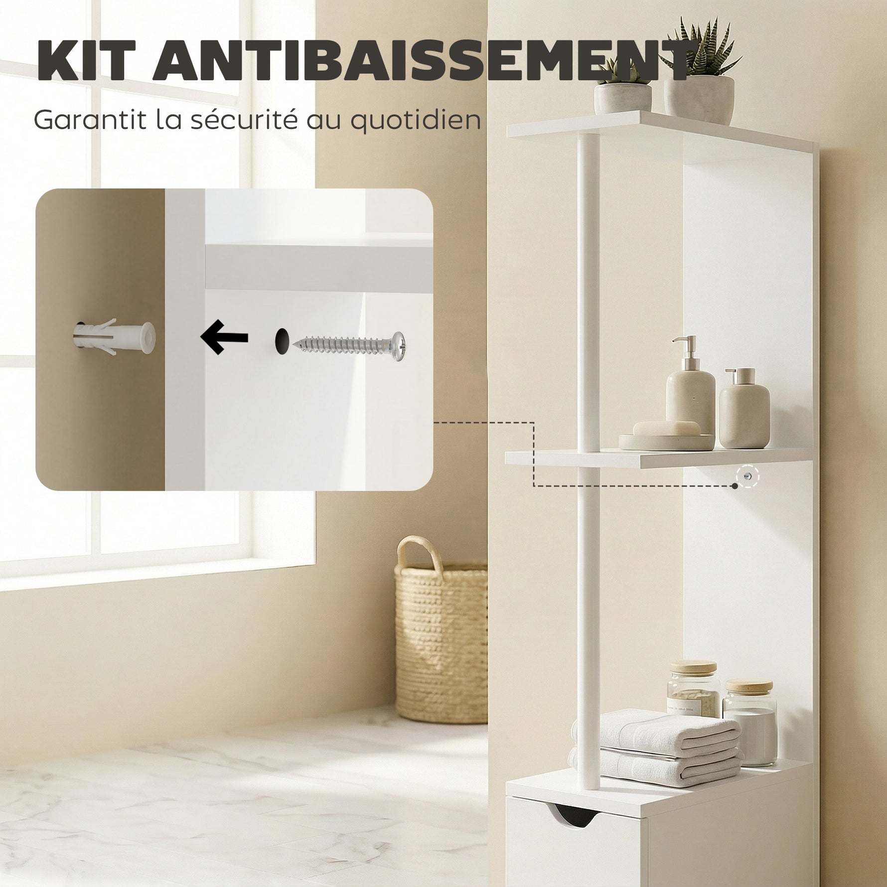 Meuble colonne salle de bain armoire de salle de bain avec tiroirs étagères ouvertes placard 15 x 33 x 136,8 cm blanc