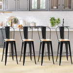 Lot de 4 tabourets de Bar Industriel avec Dossier Repose-Pied Hauteur Assise 76 cm métal noir Panneaux Multicouches Imitation Bois Clair
