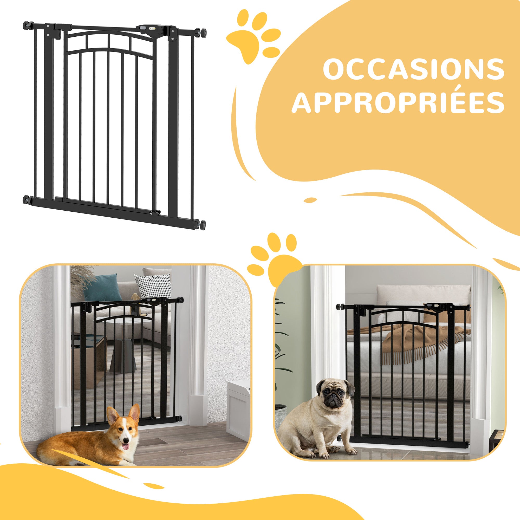 Cancelletto di sicurezza per cani cancelletto per scale estensibile doppia chiusura 74-80 x 76 cm nero