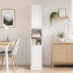 Mueble de baño alto, mueble de almacenamiento con 2 puertas, 2 compartimentos abiertos, estante ajustable, blanco