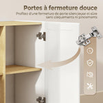 Buffet Cuisine, Meuble de Rangement avec 2 Portes et 2 Étagères Ouvertes, 133 x 35 x 79,7 cm, Bois Naturel et Blanc