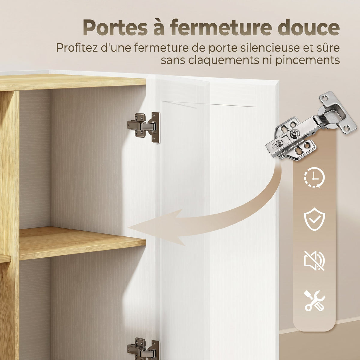 Buffet Cuisine, Meuble de Rangement avec 2 Portes et 2 Étagères Ouvertes, 133 x 35 x 79,7 cm, Bois Naturel et Blanc