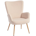 Fauteuil salon, fauteuil d'appoint rembourré en tissu bouclette avec haut dossier et accoudoirs, 71x74x97,5cm, beige