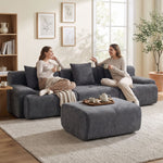 3-Seater Modular Corner Sofa with Chenille Ottoman, 300 cm Compressed Sofa with Deep Seat, 3 Cushions, Grey