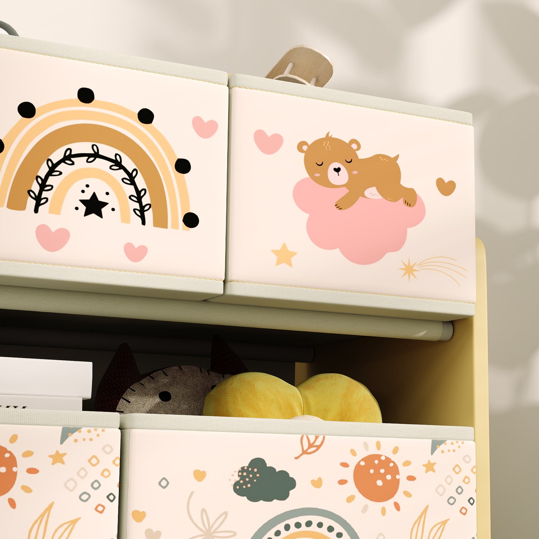 Étagère de rangement enfant étagère à 3 niveaux avec 9 boîtes en tissu non tissé 93 x 30 x 70 cm jaune-8
