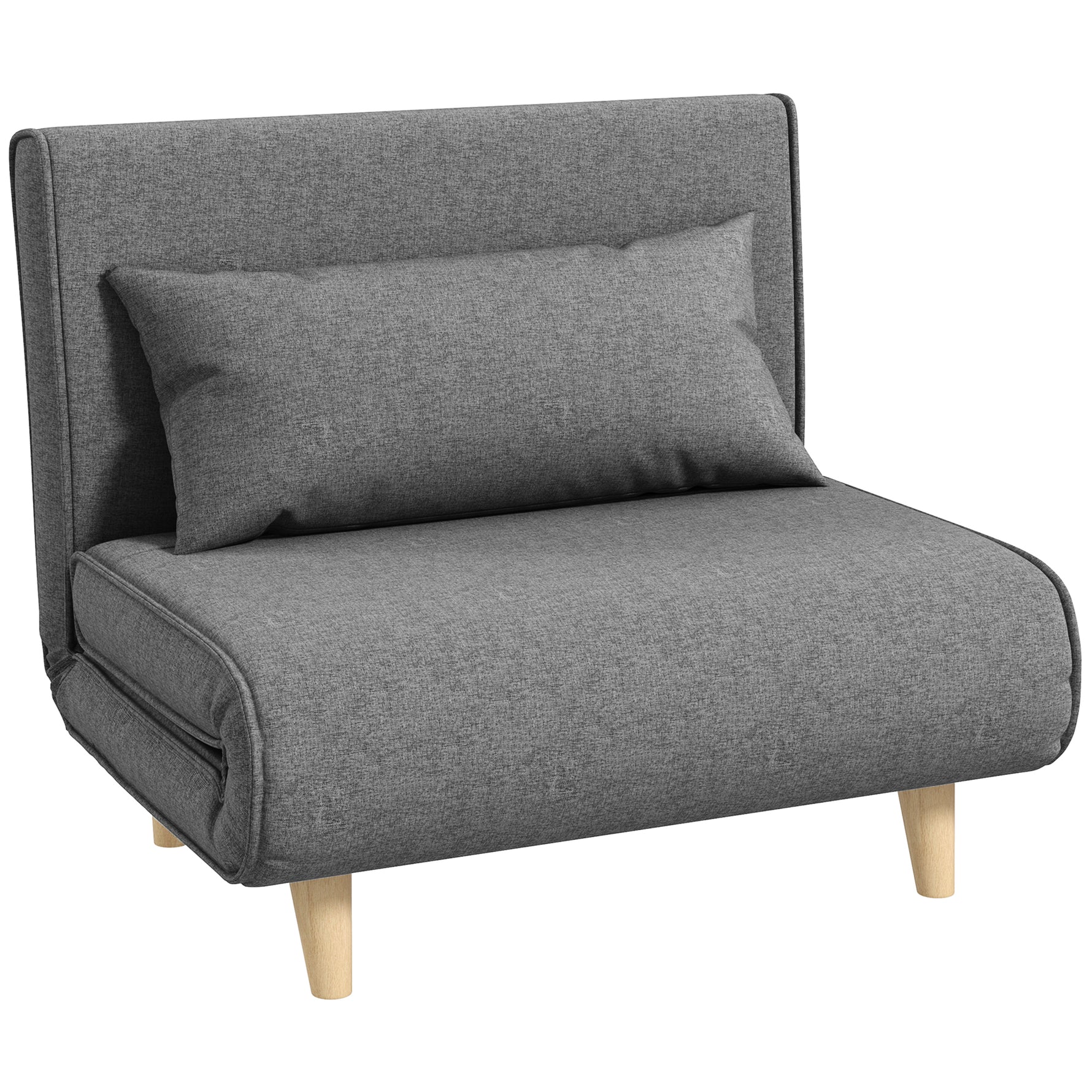 Fauteuil convertible 1 place, fauteuil-lit chauffeuse 3 en 1, dossier réglable, oreiller, tissu en lin, 94x78x80cm, gris
