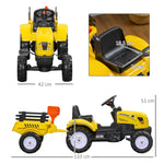 Porteur tracteur enfants avec remorque, râteau et pelle, tracteur à pédales 6 roues, charge 35 kg, pour 3+ ans, jaune