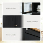 Buffet meuble cuisine rangement armoire de cuisine 4 portes dont 2 portes vitrées et 1 tiroir étagères réglables - noir
