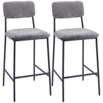 Lot de 2 tabourets de bar en tissu chenille, chaises de bar rembourrées, assise large, dossier haut, 45,5x48x101cm, gris