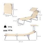 Transat Bain de Soleil Pliable Chaise Longue Pliante Dossier Inclinable Multi-positions et Pare-Soleil réglable