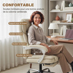 Chaise bureau ergonomique, fauteuil de bureau avec dossier inclinable, hauteur réglable, 64x73x112-120cm, beige