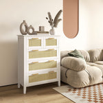Commode 5 tiroirs poignées en bois massif glissières en métal pour bureau salon chambre à coucher 77 x 37 x 104 cm blanc
