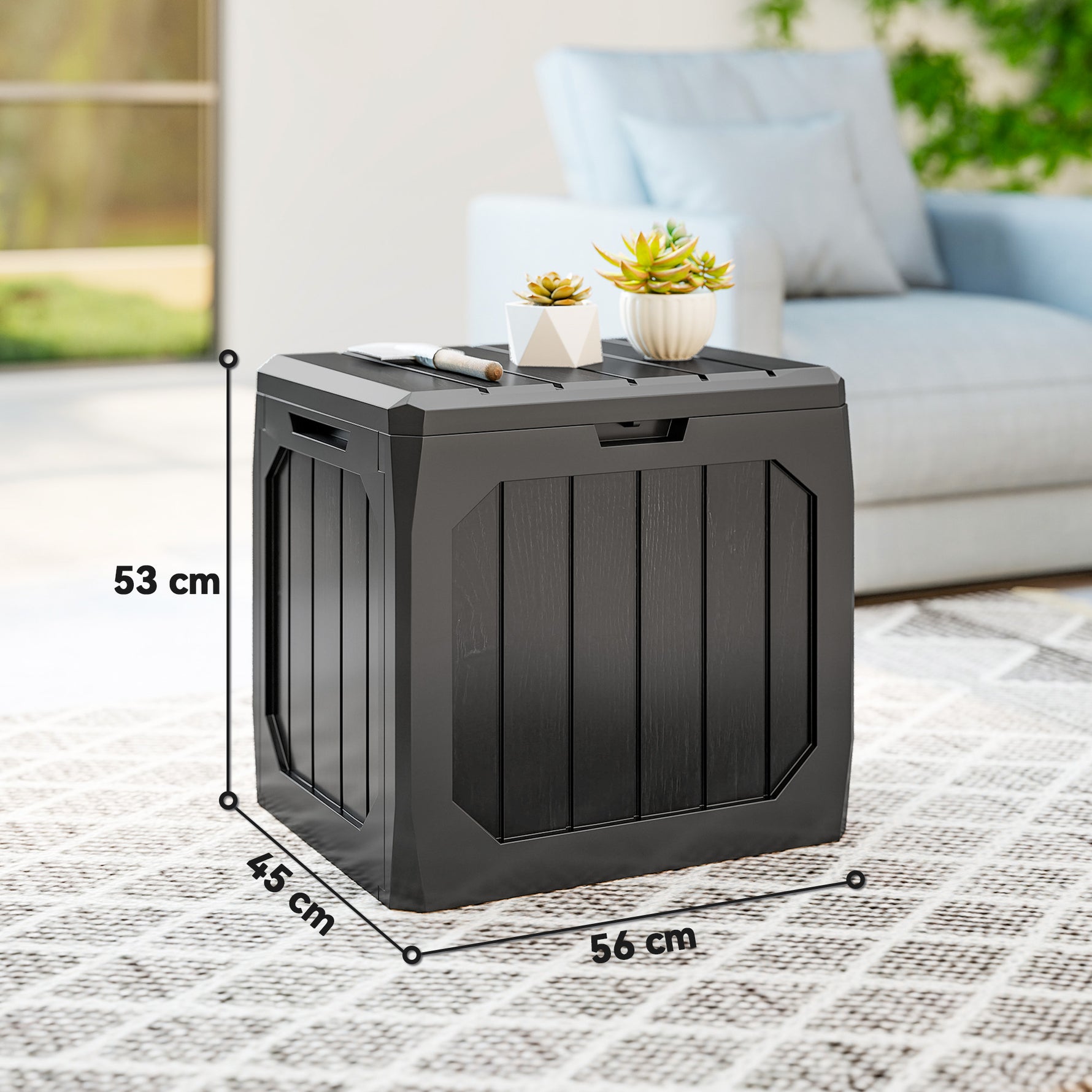 Coffre de rangement exterieur 121L, coffre de jardin avec poignées, conteneur étanche, 56 x 45 x 53 cm, noir