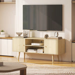 Meuble TV meuble télé pour téléviseur jusqu'à 55 pouces 2 placards et 2 étagères ouvertes 120x34x50cm effet bois naturel