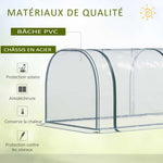 Mini Serre de Jardin, Mini Serre Tunnel, Serre à Tomates 3,5L x 1l x 0,8H m, Acier, PVC Anti-UV, 3 Fenêtres