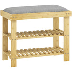 Banc à chaussures en bambou, étagère à chaussures à 3 niveaux, style scandinave, 60 x 29 x 49 cm, gris et bois naturel