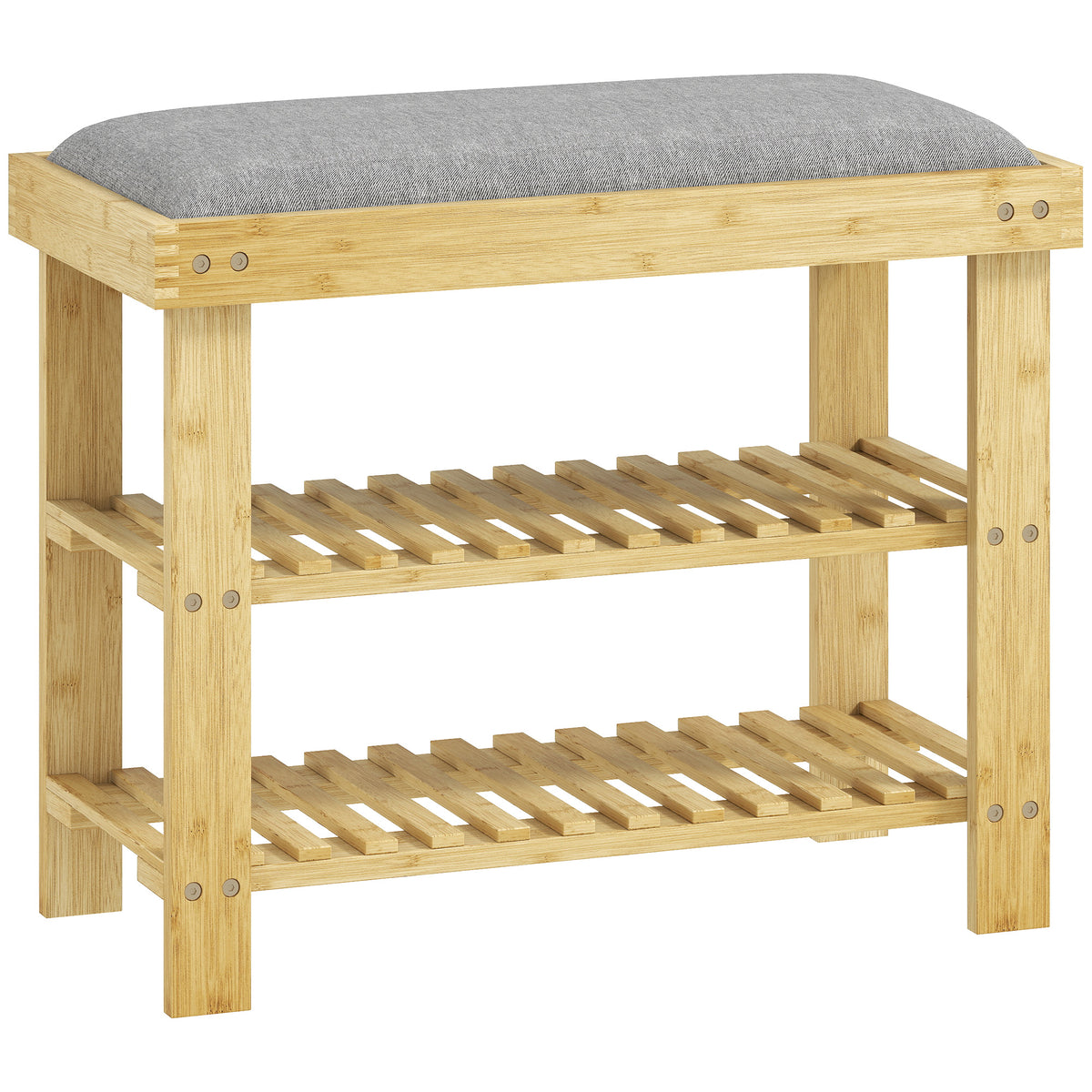 Banc à chaussures en bambou, étagère à chaussures à 3 niveaux, style scandinave, 60 x 29 x 49 cm, gris et bois naturel